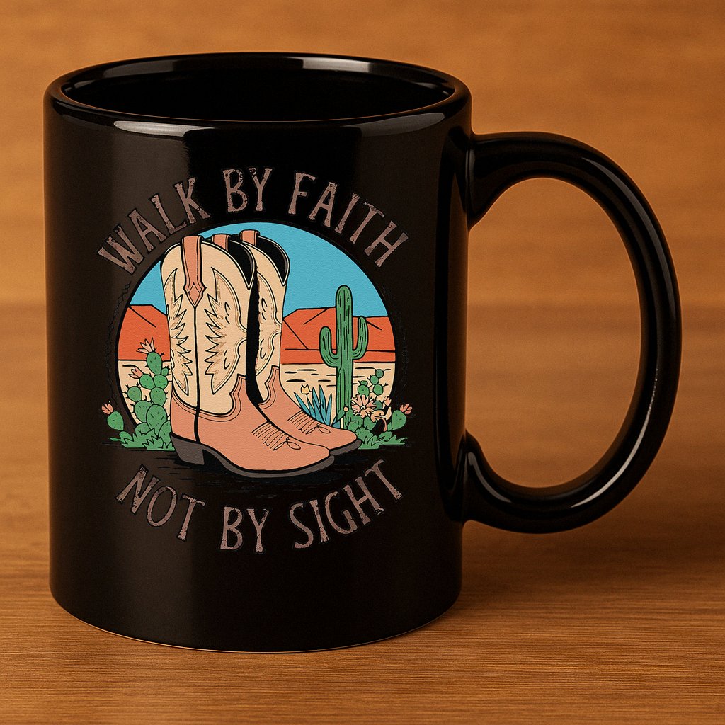 Walk By Faith Not By Sight Western Boots 11oz C Handle Ceramic Mug