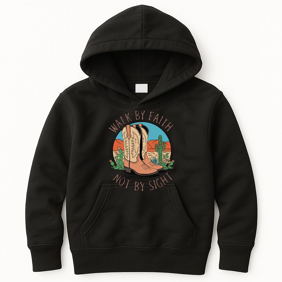 Walk By Faith Not By Sight Western Boots Kids Hoodie