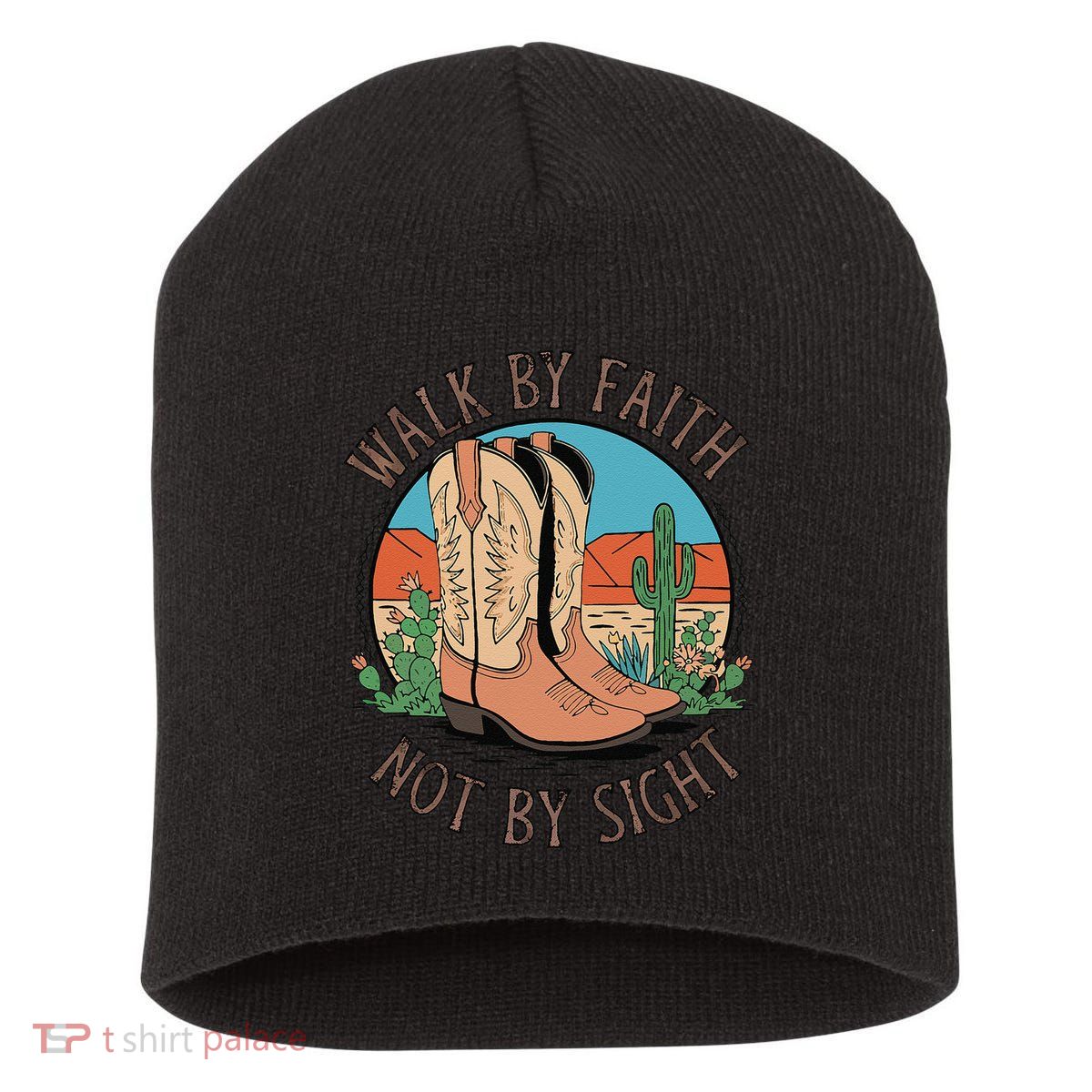 Walk By Faith Not By Sight Western Boots Short Acrylic Beanie