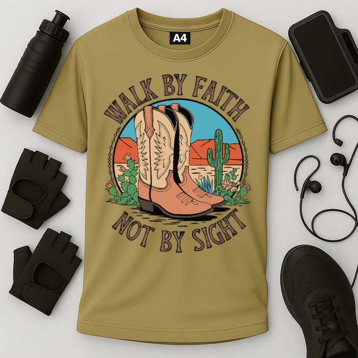Walk By Faith Not By Sight Western Boots Cooling Performance Crew T-Shirt