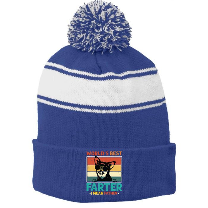 Worlds Best Farter I Mean Father Best Dad Ever Cool Dog Stripe Pom Pom Beanie