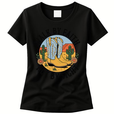 Walk by Faith Not by Sight Western Boots Womens T-Shirt