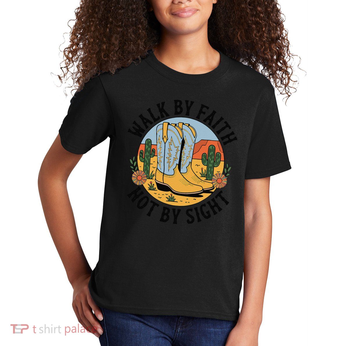 Walk by Faith Not by Sight Western Boots Kids T-Shirt