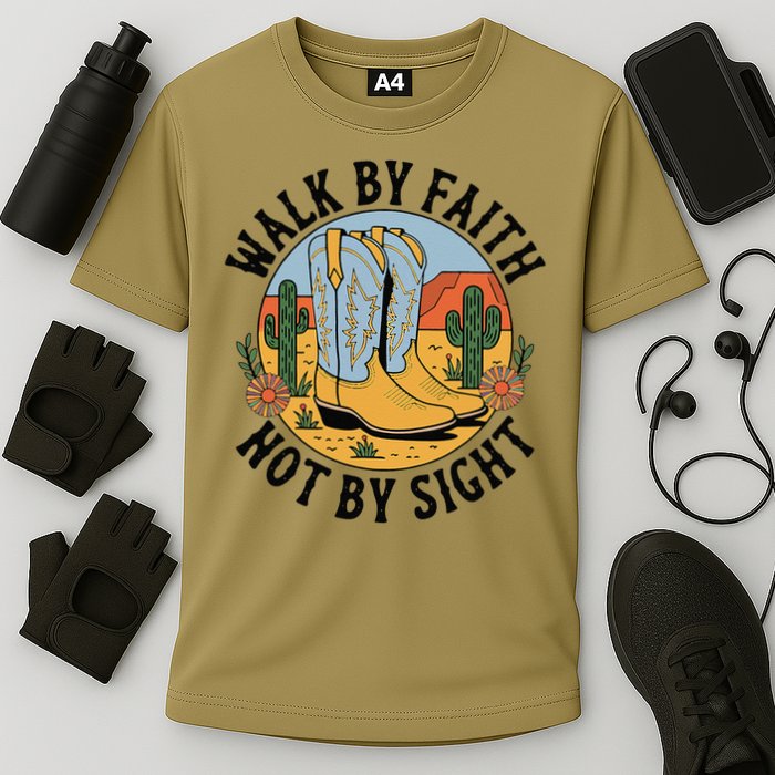 Walk by Faith Not by Sight Western Boots Cooling Performance Crew T-Shirt
