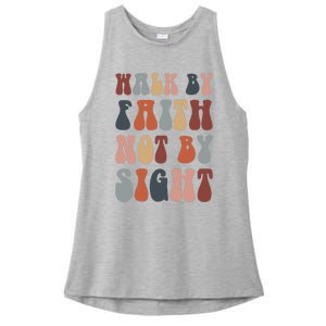 Walk By Faith Not By Sight Bible Verse Christian Ladies PosiCharge Tri-Blend Wicking Tank