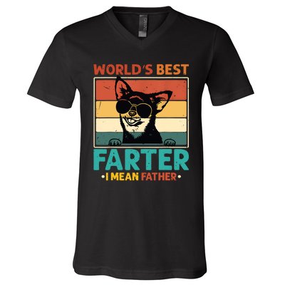 Worlds Best Farter I Mean Father Best Dad Ever Cool Dog V-Neck T-Shirt