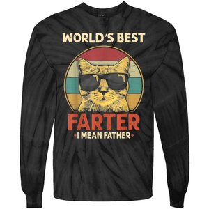 Worlds Best Farter I Mean Father Best Cat Dad Ever Funny Tie-Dye Long Sleeve Shirt