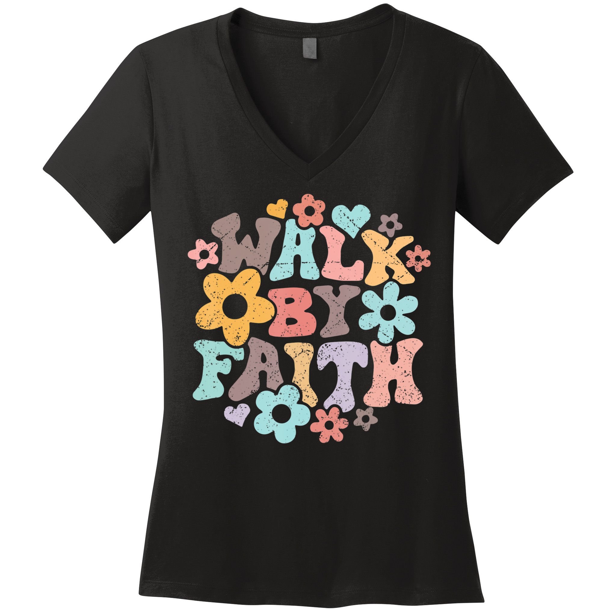 Walk By Faith Christian Jesus Love Religious Prayer Women Women's V-Neck T-Shirt