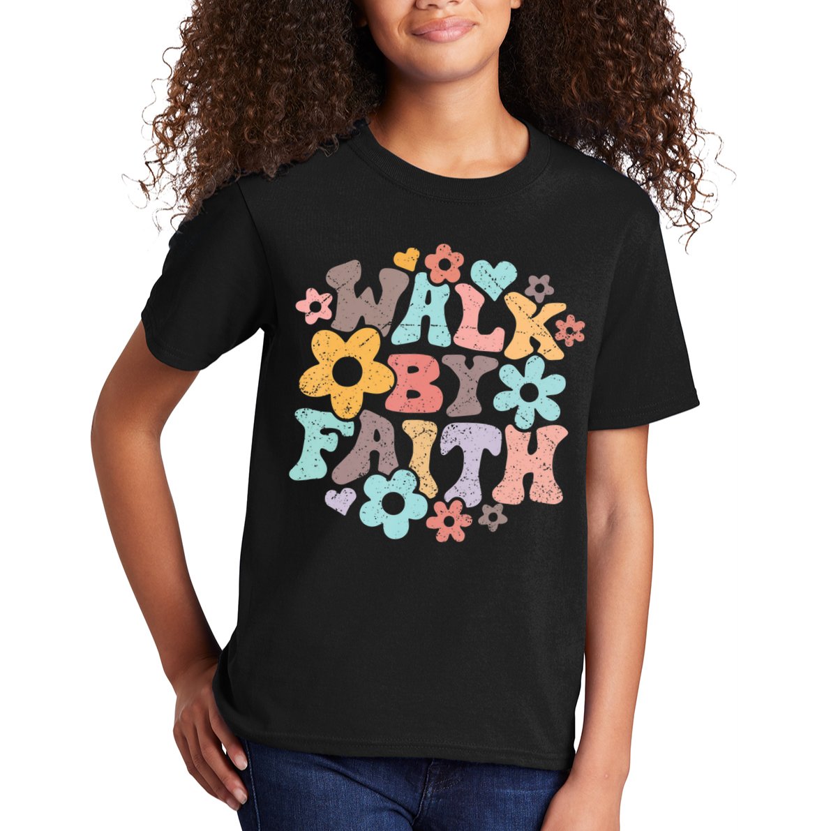 Walk By Faith Christian Jesus Love Religious Prayer Women Kids T-Shirt