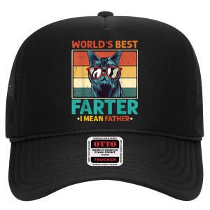 Worlds Best Farter I Mean Father Best Cat Dad Ever High Crown Mesh Back Trucker Hat