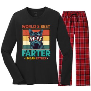 Worlds Best Farter I Mean Father Best Cat Dad Ever Women's Long Sleeve Flannel Pajama Set 