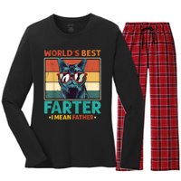 Worlds Best Farter I Mean Father Best Cat Dad Ever Women's Long Sleeve Flannel Pajama Set 