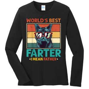 Worlds Best Farter I Mean Father Best Cat Dad Ever Ladies Long Sleeve Shirt