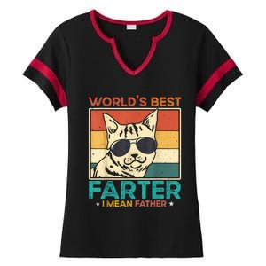 Worlds Best Farter I Mean Father Funny Best Cat Dad Ever Ladies Halftime Notch Neck Tee