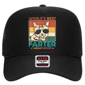 Worlds Best Farter I Mean Father Funny Best Cat Dad Ever High Crown Mesh Back Trucker Hat