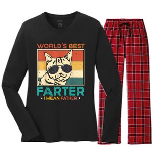 Worlds Best Farter I Mean Father Funny Best Cat Dad Ever Women's Long Sleeve Flannel Pajama Set 