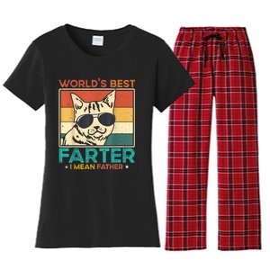 Worlds Best Farter I Mean Father Funny Best Cat Dad Ever Women's Flannel Pajama Set