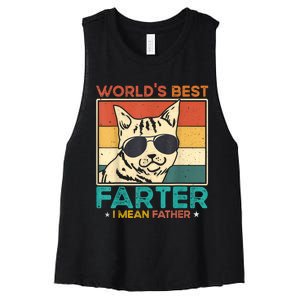 Worlds Best Farter I Mean Father Funny Best Cat Dad Ever Women's Racerback Cropped Tank