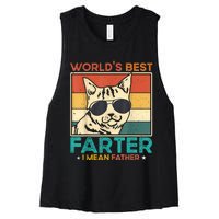 Worlds Best Farter I Mean Father Funny Best Cat Dad Ever Women's Racerback Cropped Tank