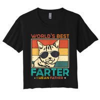 Worlds Best Farter I Mean Father Funny Best Cat Dad Ever Women's Crop Top Tee