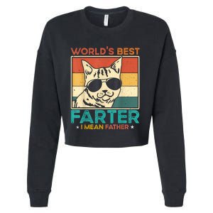 Worlds Best Farter I Mean Father Funny Best Cat Dad Ever Cropped Pullover Crew