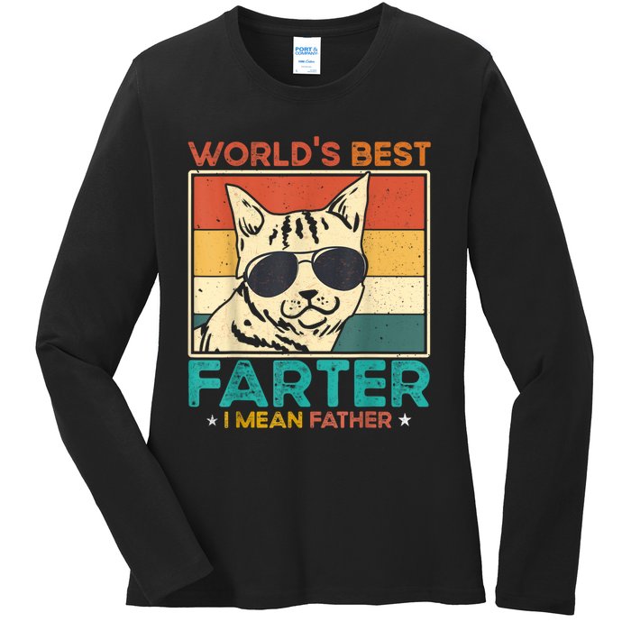 Worlds Best Farter I Mean Father Funny Best Cat Dad Ever Ladies Long Sleeve Shirt