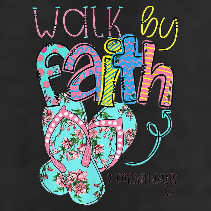 Walk By Faith Flip Flops Christian Jesus Bible Verse Summer 7 Panel Mesh Trucker Snapback Hat