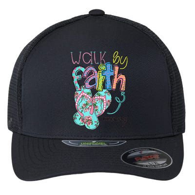 Walk By Faith Flip Flops Christian Jesus Bible Verse Summer Flexfit Unipanel Trucker Cap