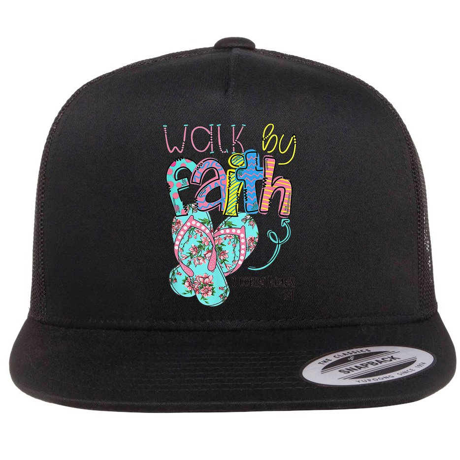 Walk By Faith Flip Flops Christian Jesus Bible Verse Summer Flat Bill Trucker Hat
