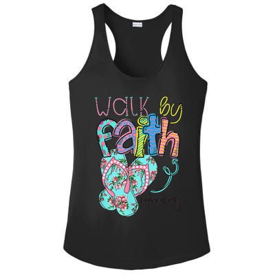 Walk By Faith Flip Flops Christian Jesus Bible Verse Summer Ladies PosiCharge Competitor Racerback Tank