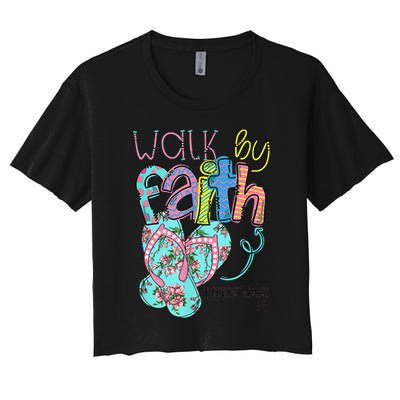Walk By Faith Flip Flops Christian Jesus Bible Verse Summer Crop Top
