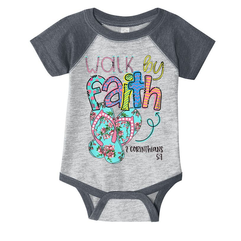 Walk By Faith Flip Flops Christian Jesus Bible Verse Summer Infant Baby Jersey Bodysuit