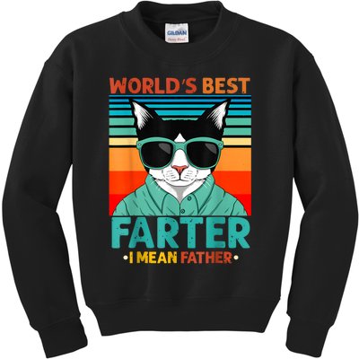 Worlds Best Farter I Mean Father Best Cat Dad Ever Kids Sweatshirt