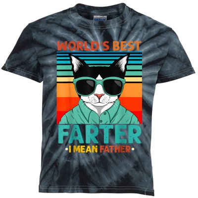 Worlds Best Farter I Mean Father Best Cat Dad Ever Kids Tie-Dye T-Shirt