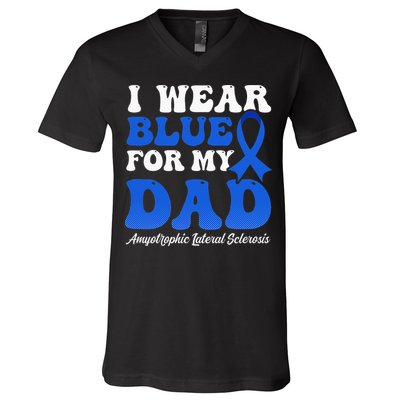 Wear Blue For Dad Design Als Awarenesss V-Neck T-Shirt