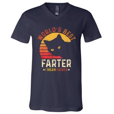 Worlds Best Farter I Mean Father Best Cat Dad Ever Gift V-Neck T-Shirt