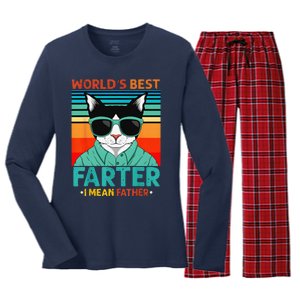 Worlds Best Farter I Mean Father Cute Best Cat Dad Ever Women's Long Sleeve Flannel Pajama Set 