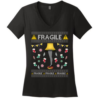 Wild Bobby Fragile Leg Lamp Christmas Story Funny Ugly Women's V-Neck T-Shirt