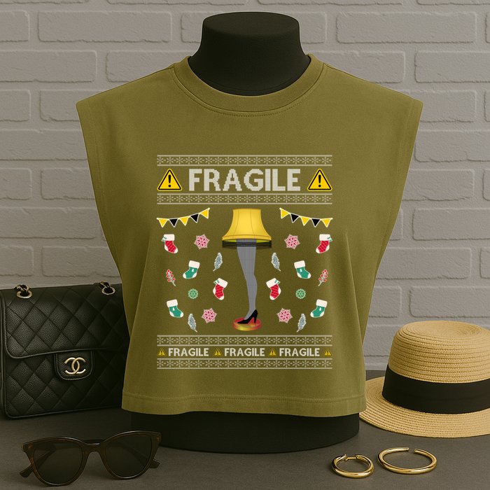 Wild Bobby Fragile Leg Lamp Christmas Story Funny Ugly Garment-Dyed Women's Muscle Tee