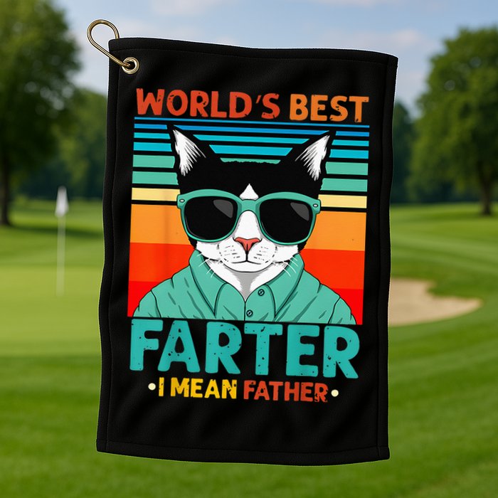 Worlds Best Farter I Mean Father Best Cat Dad Ever Golf Towel