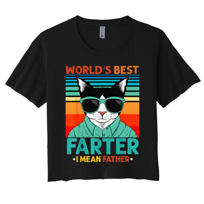 Worlds Best Farter I Mean Father Best Cat Dad Ever Women's Crop Top Tee