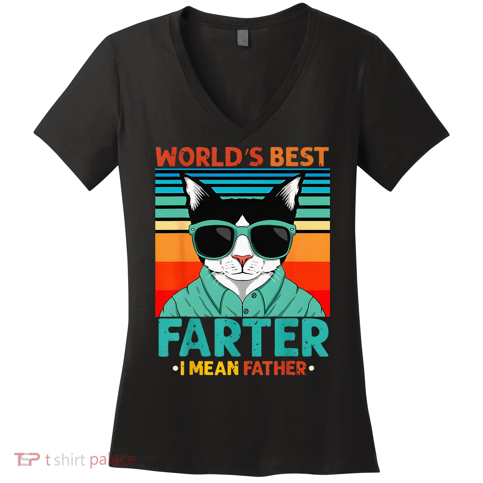 Worlds Best Farter I Mean Father Best Cat Dad Ever Women's V-Neck T-Shirt