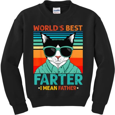 Worlds Best Farter I Mean Father Best Cat Dad Ever Kids Sweatshirt