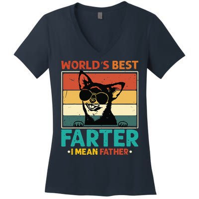 Worlds Best Farter I Mean Father Best Dad Ever Cool Dog Women's V-Neck T-Shirt