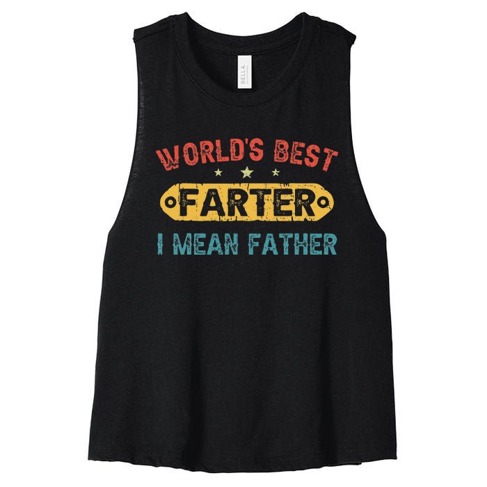 World's Best Farter I Mean Father Funny Father's Day Women's Racerback Cropped Tank