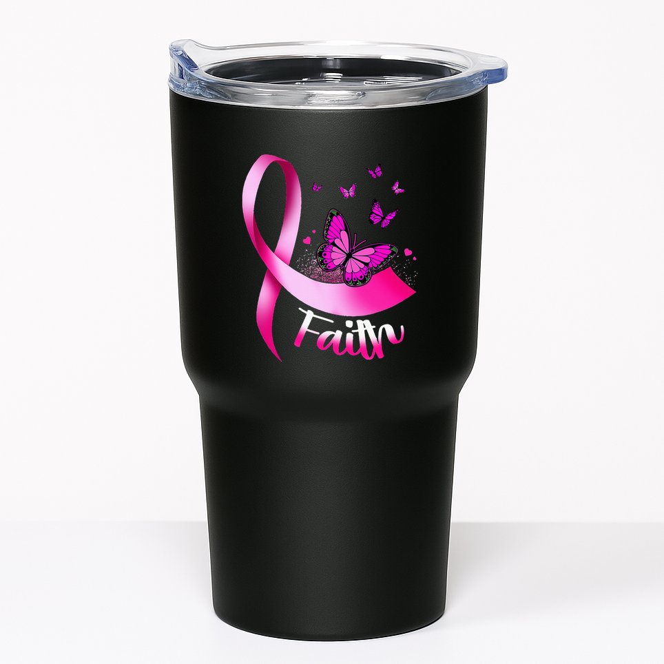 Woman Butterfly Faith Pink Ribbon Cancer Breast Awareness Tumbler