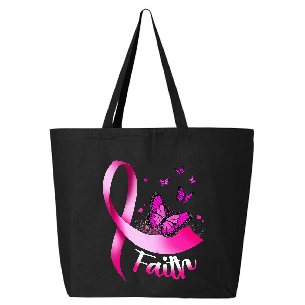 Woman Butterfly Faith Pink Ribbon Cancer Breast Awareness 25L Jumbo Tote