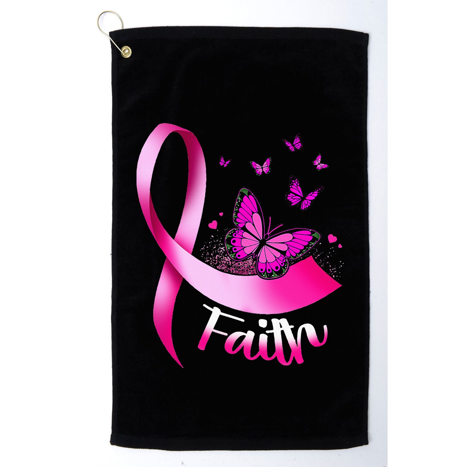 Woman Butterfly Faith Pink Ribbon Cancer Breast Awareness Golf Towel