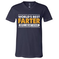 Worlds Best Farter Oops I Meant Father Funny V-Neck T-Shirt