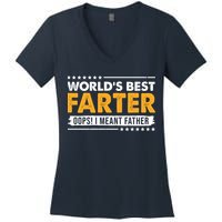 Worlds Best Farter Oops I Meant Father Funny Women's V-Neck T-Shirt